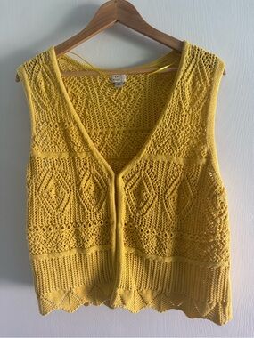 Yellow Crochet open Knit Vest